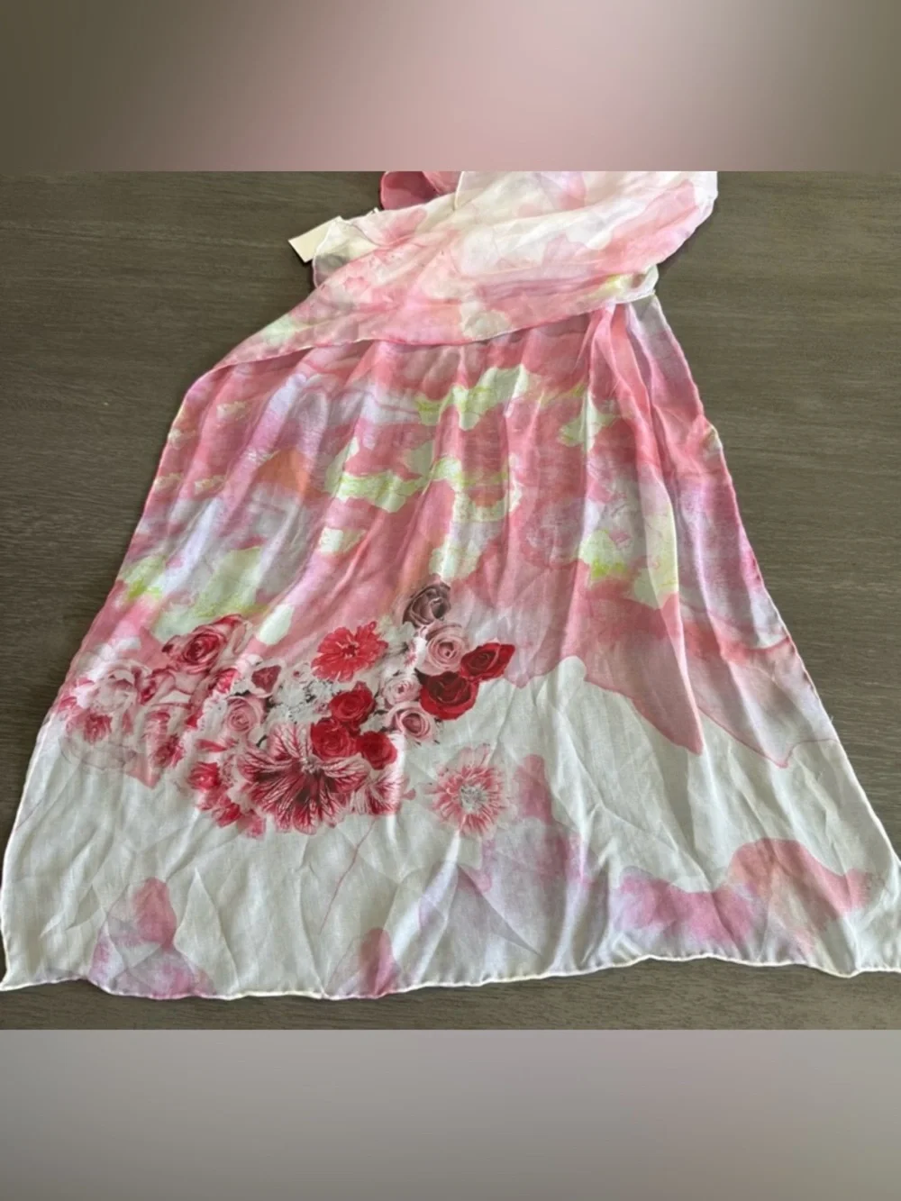 NWT 100% Silk White Red Pink Floral Scarf Purse Handle Wrap